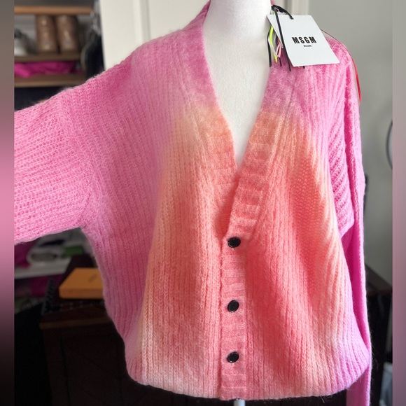 NEW MSGM Gradient Mohair Tie Dye Button Down Cardigan Oversized Sweater L - Picture 6 of 14